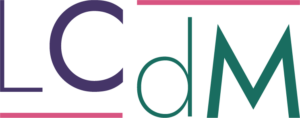 Sigle LCdM en violet et teal, sans baseline
