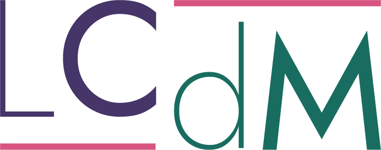 Sigle LCdM en violet et teal, sans baseline